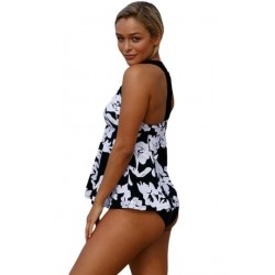 Size is S Backless V Neck Halter Flower Print Two Pieces Tankini White
