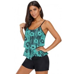 Size is S Backless Sleeveless Abstract Print Layered Swimsuit Top Green