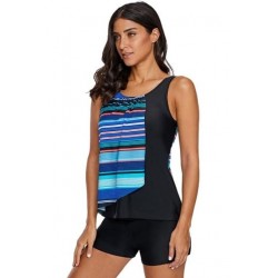 Size is S Sleeveless Crew Neck Asymmetric Striped Color Block Swimsuit Top