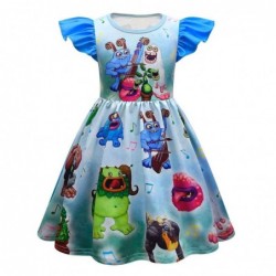 Size is 2T-3T(100cm) girls My Singing Monsters blue 1 Piece summer dress Flutter Sleeve Summer Outfits