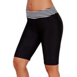 Size is S Swim Shorts For Women Elastic Striped Waistband Black