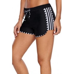 Size is S Swim Shorts For Women Elastic Drawstring Waist Zebra Striped Bla