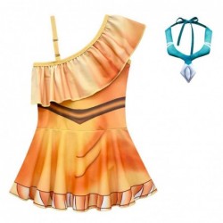 Size is 2T-3T(100cm) Pocahontas Disney 1 piece Swimsuits for girls Ruffle One Shoulder dress swim