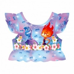 Size is 2T-3T(100cm) Elemental print 2 piece Swimsuits for girls Flutter Sleeve with swim cap triangle Botto