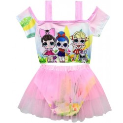 Size is (3T-4T)/XS Swimsuit Girl Cold Shoulder Lol Doll 2 Piece With Mesh