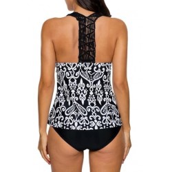 Size is S Backless V Neck Halter Tribal Print Two Pieces Tankini Black