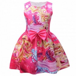 Size is 2T-3T(100cm) Barbie pink 1 Piece dress For girls Sleeveless bowknot Birthday Outfits