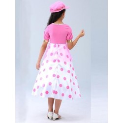 Size is (4Y-5Y)/S Girls Little Bo Peep Costume Kids Polka Dot Dress Cosplay