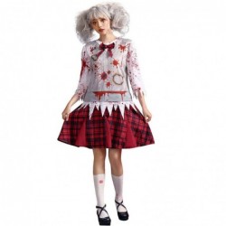 Size is S For girls or woman Red grid Bloodstained Zombie School Uniform Halloween Costumes