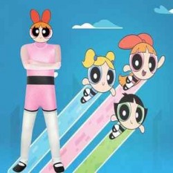 Size is 5T-6T(120cm) The Powerpuff Girls pink costumes for kids girls halloween jumpsuits with mask