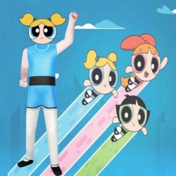 Size is 5T-6T(120cm) The Powerpuff Girls blue costumes for kids girls halloween jumpsuits with mask