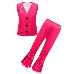 Size is 2T-3T(100cm) Barbie rose red Costume Sleeveless T-Shirt and bell-bottoms for girls halloween