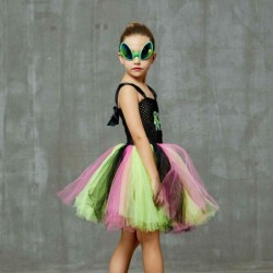 Size is 2T-3T(100cm) cute Alien Princess Girls Tutu costume green tutu dress halloween with Glasses