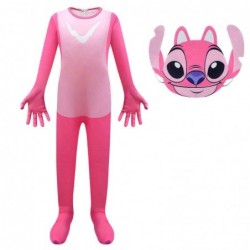 Size is 2T-3T(100cm) pink Stitch girlfriend Angel Costume for kids halloween jumpsuits with mask