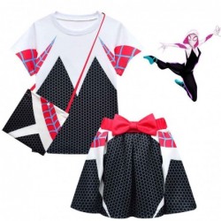 Size is 2T-3T(100cm) Gwen Spider-Man for girl summer casual outfits T-Shirt and Short Skirt with bag