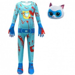 Size is 2T-3T(100cm) blood SuperKitties purple Costume for kids halloween jumpsuits with mask