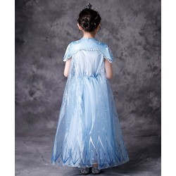 Size is (4Y-5Y)/S Girl Short Sleeve Summer Frozen 2 Dress With Cloak  Costumes