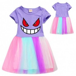Size is 2T-3T(100cm) Gengar Face Pokemon Rainbow dress For girls summer Outfits Short Sleeves Tulle Mesh