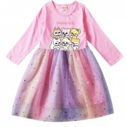 Size is 2T-3T(100cm) For Girls MINIVE dress Tulle Mesh rainbow Long Sleeve 1 Piece autumn Outfits