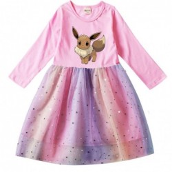 Size is 2T-3T(100cm) For Girls Eevee Pokemon dress Tulle Mesh Long Sleeve 1 Piece pink autumn Outfits