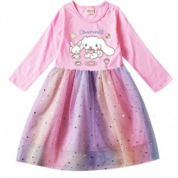 Size is 2T-3T(100cm) Cinnamoroll Long Sleeve dress For girls Tulle Mesh rainbow 1 Piece autumn Outfits