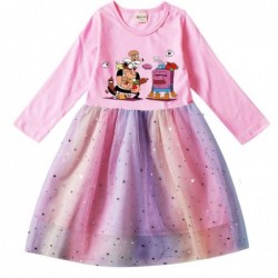 Size is 2T-3T(100cm) pizza tower Long Sleeve dress Tulle Mesh rainbow 1 Piece autumn Outfits For girls