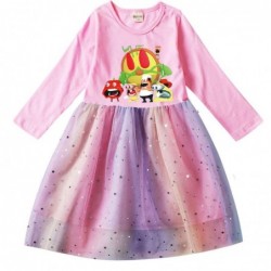 Size is 2T-3T(100cm) pizza tower Long Sleeve dress For girls Tulle Mesh rainbow 1 Piece autumn Outfits
