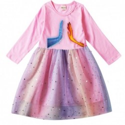 Size is 2T-3T(100cm) Elemental Long Sleeve dress Tulle Mesh rainbow 1 Piece autumn Outfits For girls