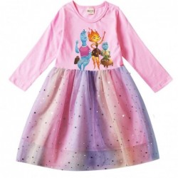 Size is 2T-3T(100cm) For girls Elemental Long Sleeve dress Tulle Mesh rainbow 1 Piece autumn Outfits
