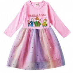Size is 2T-3T(100cm) For girls Geronimo Stilton Long Sleeve dress For girls Tulle Mesh rainbow 1 Piece autumn Outfits