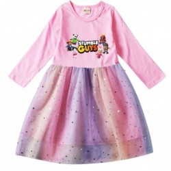 Size is 2T-3T(100cm) STUMBLE GUYS dress For girls Tulle Mesh rainbow Long Sleeve 1 Piece autumn Outfits