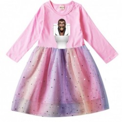 Size is 2T-3T(100cm) Skibidi toilet dress For girls Tulle Mesh rainbow Long Sleeve 1 Piece autumn Outfits