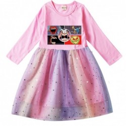 Size is 2T-3T(100cm) For girls pizza tower Long Sleeve dress Tulle Mesh rainbow 1 Piece autumn Outfits