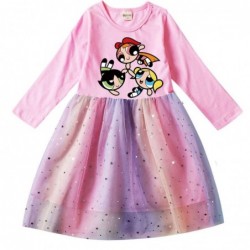 Size is 2T-3T(100cm) The Powerpuff Girls dress Tulle Mesh rainbow Long Sleeve 1 Piece autumn Outfits For Girls