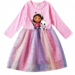 Size is 2T-3T(100cm) Gabby's Dollhouse dress Tulle Mesh rainbow Long Sleeve 1 Piece autumn Outfits For Girls