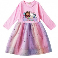 Size is 2T-3T(100cm) For Girls Gabby's Dollhouse dress Tulle Mesh rainbow Long Sleeve 1 Piece autumn Outfits