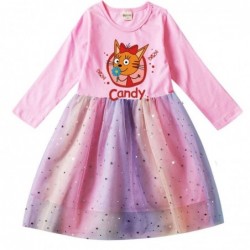 Size is 2T-3T(100cm) Candy cat dress Tulle Mesh rainbow Long Sleeve 1 Piece autumn Outfits For Girls
