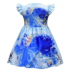 Size is 2T-3T Kids Short Ruffle Sleeve Frozen Elsa Anna Dress Girls Blue