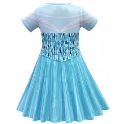 Size is (3T-4T)/XS Summer Dresses For Girls Short Sleeve Elsa Blue Kids