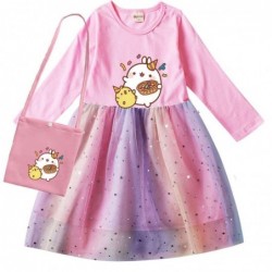 Size is 2T-3T(100cm) Cute Molang Long Sleeve dress For girls Tulle Mesh rainbow with bag autumn Outfits