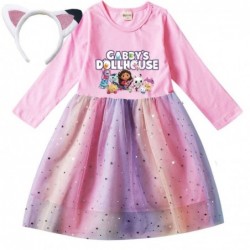Size is 2T-3T(100cm) For girls Gabby's Dollhouse Long Sleeve dress Tulle Mesh rainbow dress Outfits with Hair band