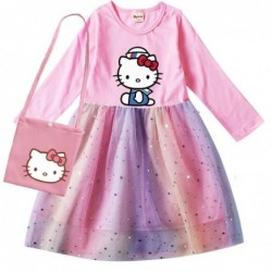 Size is 2T-3T(100cm) Hello Kitty Long Sleeve dress For girls Tulle Mesh rainbow autumn Outfits with bag