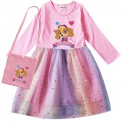 Size is 2T-3T(100cm) PAW Skye Long Sleeve dress For girls Tulle Mesh rainbow autumn Outfits with bag