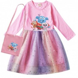 Size is 2T-3T(100cm) Chico Bon Bon Monkey Long Sleeve dress For girls Tulle Mesh rainbow with bag autumn Outfits