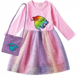 Size is 2T-3T(100cm) Mr_Beast_Lightning_Cat Long Sleeve dress For girls Tulle Mesh rainbow with bag autumn Outfits