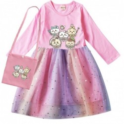 Size is 2T-3T(100cm) chikawa Long Sleeve dress For girls Tulle Mesh rainbow with bag autumn Outfits