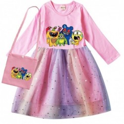 Size is 2T-3T(100cm) Joyville Long Sleeve dress For girls Tulle Mesh rainbow with bag autumn Outfits