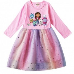 Size is 2T-3T(100cm) Gabby's Dollhouse Long Sleeve dress For girls Tulle Mesh rainbow dress Outfits