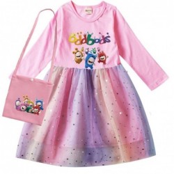 Size is 2T-3T(100cm) oddbods Long Sleeve dress For girls Tulle Mesh rainbow with bag autumn Outfits