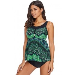 Size is S Sleeveless Crew Neck Floral Print Swimsuit Tank Top Green